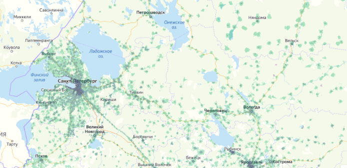 Зона покрытия МТС на карте Истра 